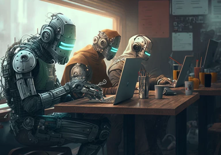 AI for business. Sitting at work. Wellness bots working hard.