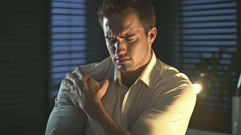 man with sore head neck and shoulder